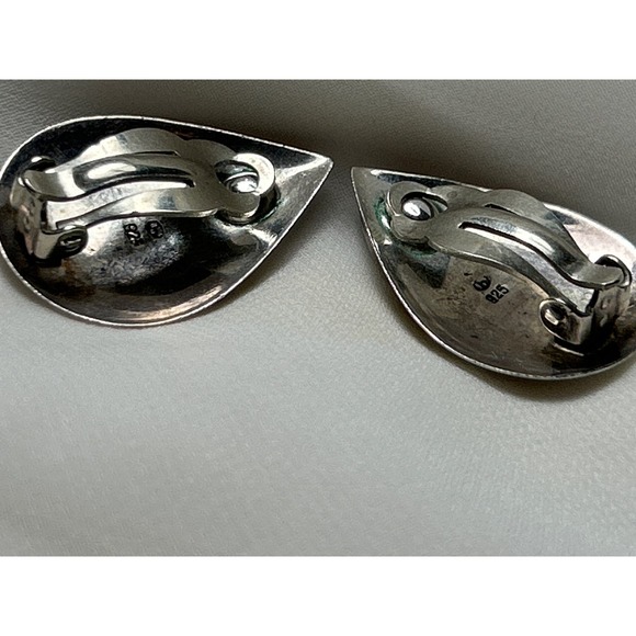 Vintage Earrings Tear drop shape Abalone shell and Sterling Silver 925 Clip on - Picture 3 of 4